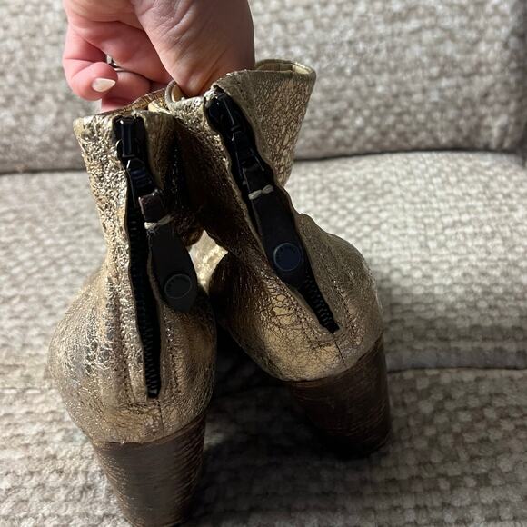 Rag & Bone Newberry Gold Distressed Chunky Heel Ankle Boots 7.5 - Picture 9 of 13
